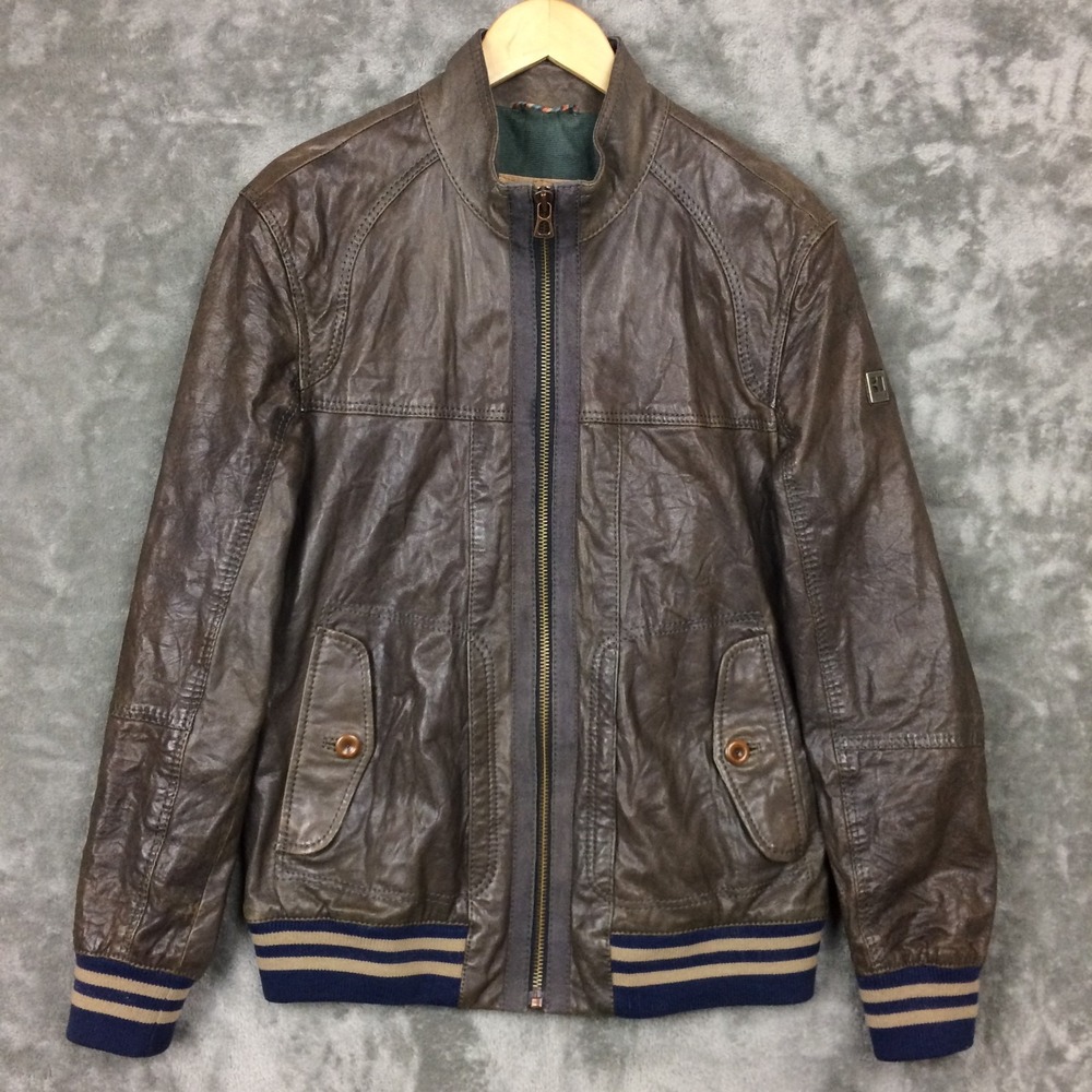 BOSS ORANGE Hugo Boss Jacket Brown Lamb Leather Lambskin Field Mens 40R Classic